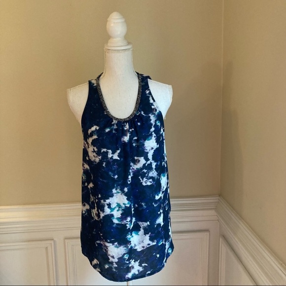 🎉LAST CHANCE🎉 MOSSIMO Blue Abstract Watercolor Silky Embellished Tank Blouse - Picture 6 of 10